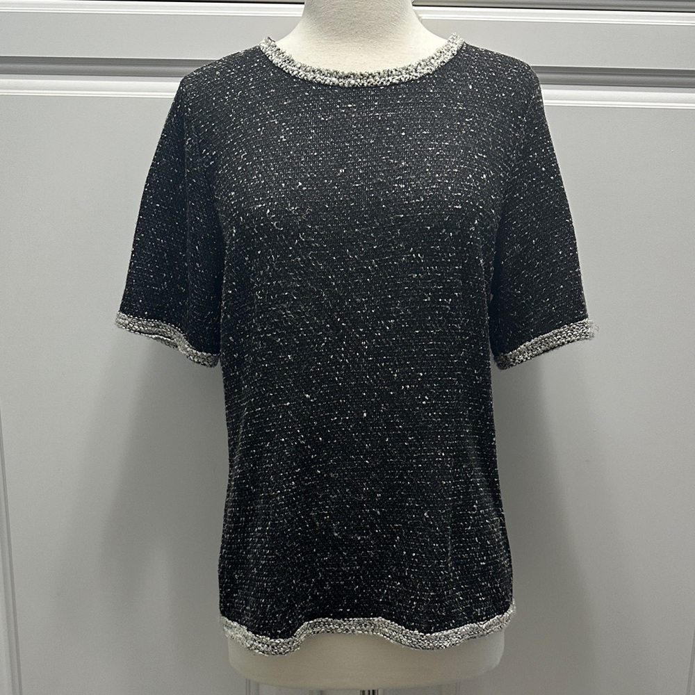 CAbi Black and White Short Sleeve Knit Top